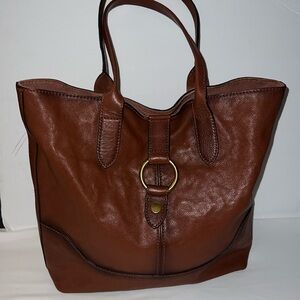 FRYE Cognac LEATHER RING TOTE EXTRA LARGE SATCHEL SHOULDER BAG HANDBAG